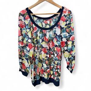 Only Hearts N.Y.C. Helena Stuart 100% Silk Top Floral Navy Print Size Large